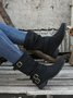Ruched Buckle Casual Leather Booties