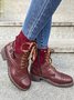Retro Stitching Lace-up Zipper Boots