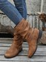 Ruched Buckle Casual Leather Booties