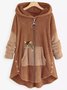 Women Color Block Fluff/Granular Fleece Fabric Cat Zipper Hooded Coat