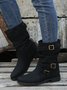 Ruched Buckle Casual Leather Booties