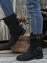 Ruched Buckle Casual Leather Booties