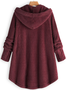 Women Cozy Fleece Hooded Fuzzy Asymmetrical Hem Button Teddy Bear Coat