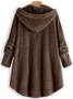 Women Cozy Fleece Hooded Fuzzy Asymmetrical Hem Button Teddy Bear Coat