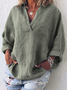 Spring Solid Long Sleeve V Neck Blouses