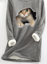 Crew Neck Cat Casual Warmth Sweatshirt