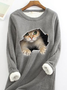 Crew Neck Cat Casual Warmth Sweatshirt