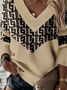 Geometric Print Patchwork Casual Loose Sweatshirt