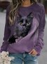 Cat Crew Neck Raglan Sleeve Casual Sweatshirt