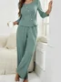 Ribbed Knit Lounge Crew Neck Buttoned Two-Piece Set