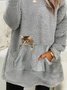 Plush Crew Neck Casual Cat Thermal Dress