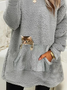 Plush Crew Neck Casual Cat Thermal Sweatshirt Dress