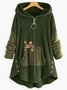 Women Color Block Fluff/Granular Fleece Fabric Cat Zipper Hooded Coat