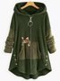 Women Color Block Furry Fleece Fabric Cat Zipper Hooded Coat