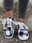 Christmas Red Plaid Black And White Plaid Leopard Casual Flat Shoes