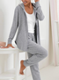 Women's plain casual loose zipper hooded lightweight Two Piece Sets