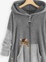 Women Color Block Furry Fleece Fabric Cat Zipper Hooded Coat