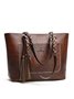 Vintage Oil Waxed Leather Fringe Zip Shoulder Bag Tote Bag