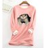 Casual Crew Neck Fluff/Granular fleece fabric Loose H-line Cat Sweatshirt