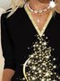 Women Casual Shinning Christmas Tree Black Long Sleeve T-Shirt Top