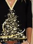Women Casual Shinning Christmas Tree Black Long Sleeve T-Shirt Top