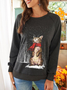 Women Black Christmas Loose Casual Cute Cat Raglan Sleeve Sweatshirt