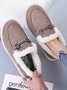 Womens's Plain Slip On Faux Fur Lined Flat Peas Shoes