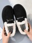 Womens's Plain Slip On Faux Fur Lined Flat Peas Shoes
