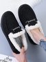 Womens's Plain Slip On Faux Fur Lined Flat Peas Shoes