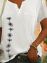 JFN V Neck  Buttoned Casual Floral Pocket Short Sleeve T-Shirt/Tee