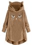 Scratching Cute Cat Embroidered Loose Warm Sweatshirt