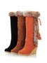 Women Plus Size Vintage Fringe Plush Warm Wedge Heel Block Heel Snow Boots