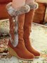 Women Plus Size Vintage Fringe Plush Warm Wedge Heel Block Heel Snow Boots