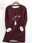 Women Thick Fleece cute cat Printing Sweatshirt Warm O-Neck  Sweatshirt
