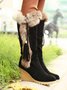 Women Plus Size Vintage Fringe Plush Warm Wedge Heel Block Heel Snow Boots