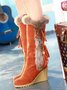 Women Plus Size Vintage Fringe Plush Warm Wedge Heel Block Heel Snow Boots