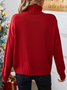 Women Christmas Plain Casual Turtleneck Cable Knit Drop Shoulder Red Sweater