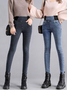 Women High Waist  Warmth Plain Denim Casual  Tight Thicken Leggings