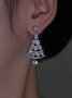 Banquet Party Silver Diamond Heart Earrings Christmas Tree Pattern Jewelry