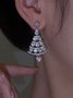 Banquet Party Silver Diamond Heart Earrings Christmas Tree Pattern Jewelry