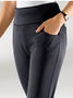 Women Fleece Warm Elastic Waist Casual Basic Black Pants