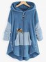 Women Color Block Fluff/Granular Fleece Fabric Cat Zipper Hooded Coat