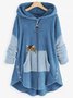 Women Color Block Furry Fleece Fabric Cat Zipper Hooded Coat