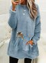 Plush Crew Neck Casual Cat Thermal Dress