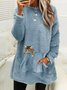 Plush Crew Neck Casual Cat Thermal Sweatshirt Dress