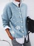 JFN Floral Print Button Design Long Sleeve Sweater