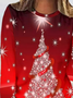 Women's Red Long Sleeve Tunic Tops Christmas Tree Printed