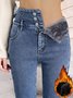 Fluff/Granular Fleece Fabric Casual Tight Jeans
