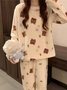 Warm Coral Fleece Cute Bear Pattern Homewear Set Long Sleeve Pants Pajamas Plus Size