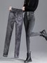 Fluff/Granular Fleece Fabric Casual Tight Jeans
